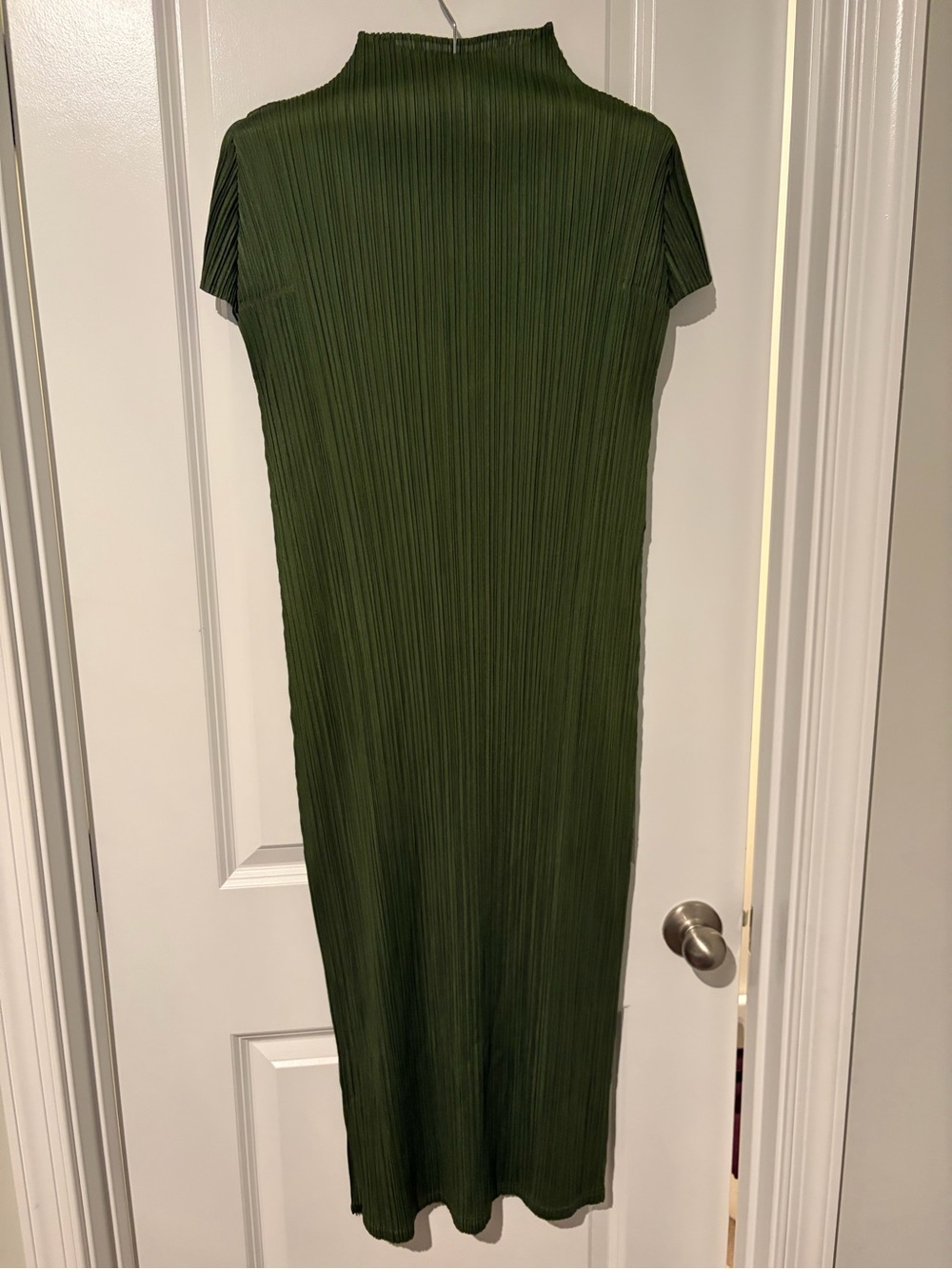 Issey Miyake Olive Green Pleated Midi Dress